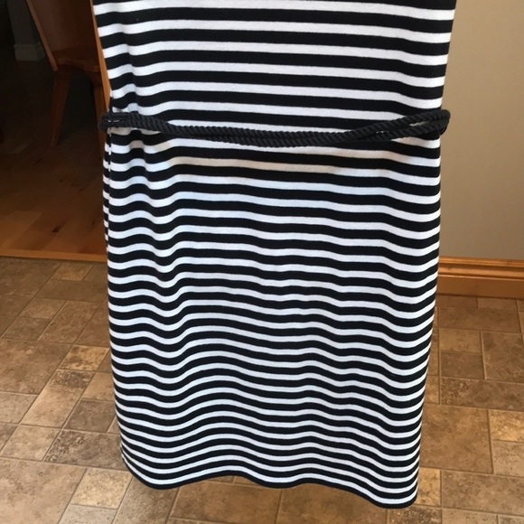 LRL NEW Black and White Striped Belted Cotton Mini Dress Size M Petite - Picture 3 of 15